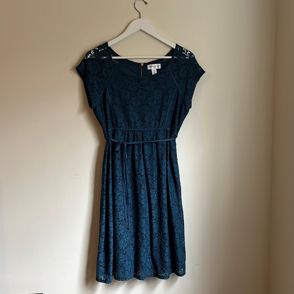 Motherhood Maternity Dress- lace- teal blue- size M